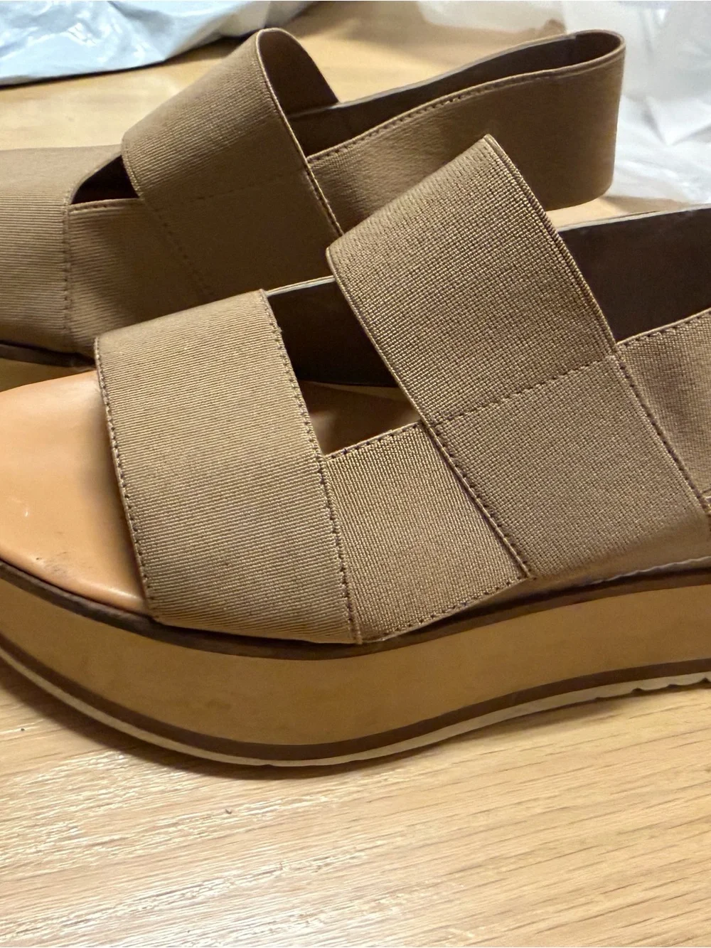 Paloma Barceló Tan Elastic Strap Platform Sandals